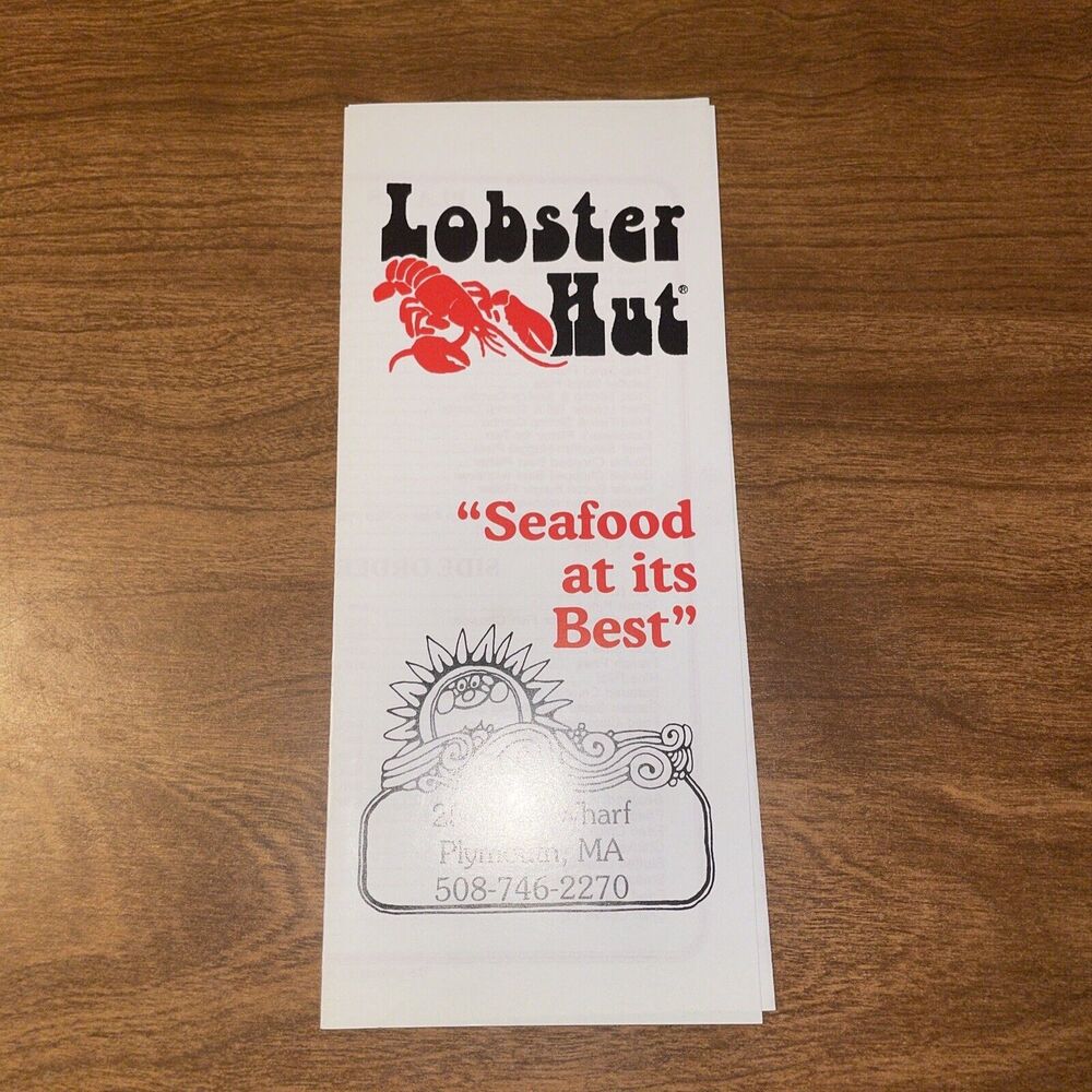 Lobster Hut Restaurant Menu Town Wharf Plymouth Massachusetts Mid-2000s